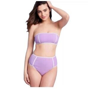 Kona Sol Women's Bikini Swimsuit Bandeau Top/High Waist Bottom S Top M Bottom Pu